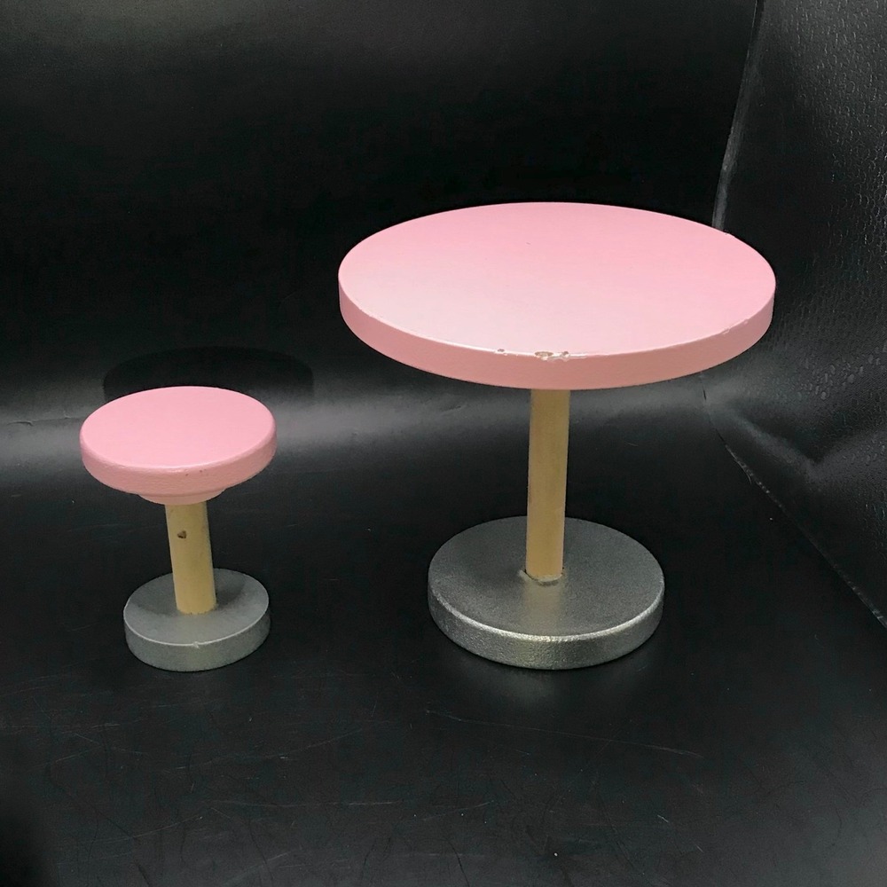 KidKraft Wooden Dollhouse Furniture Pink Silver Replacement Table Stool Set